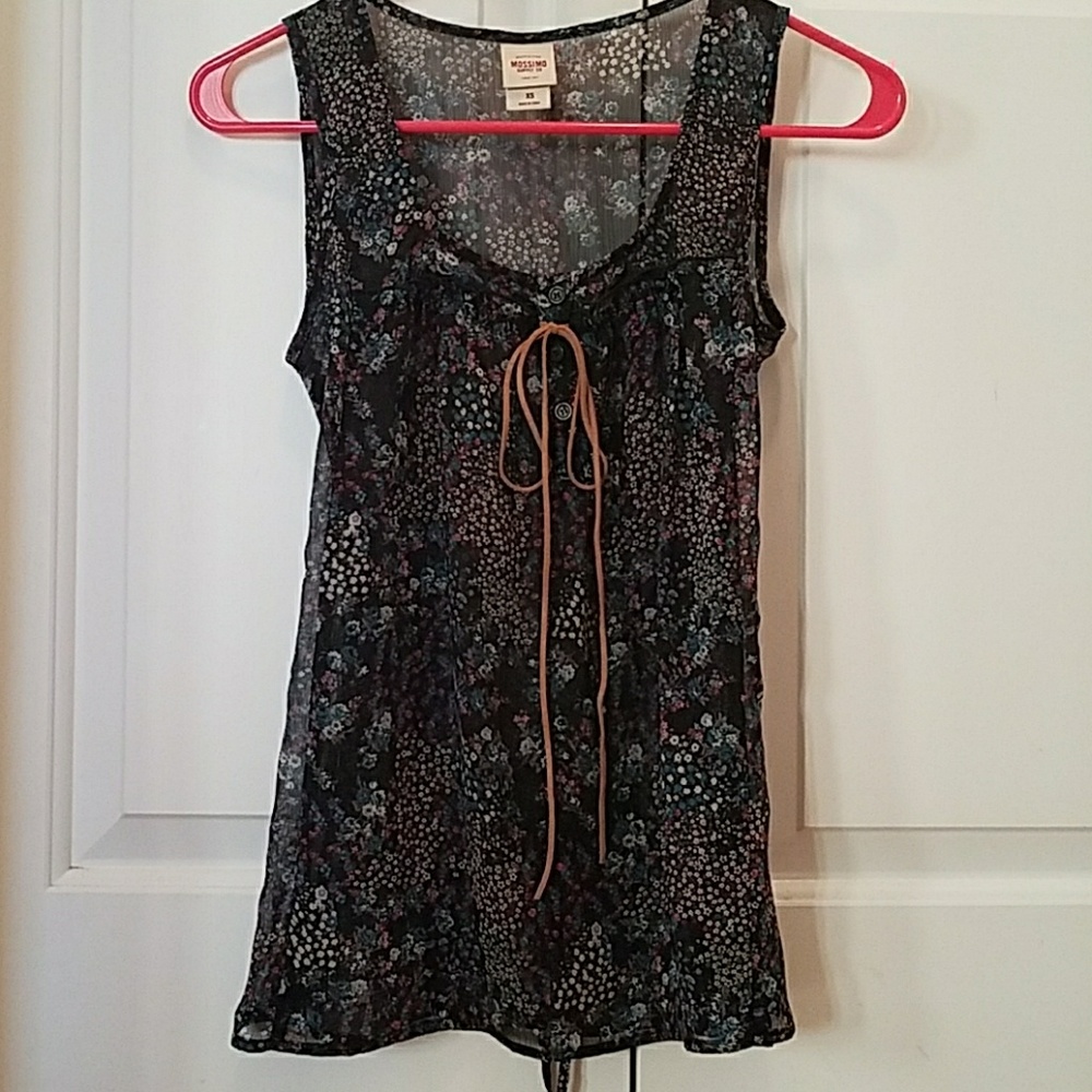 Black sheer tank top with floral design